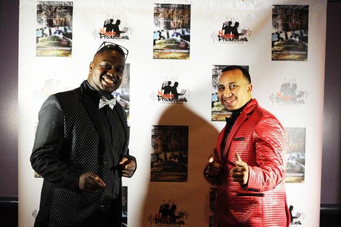 Red carpet premier of Out of Bounds, on Thursday, Nov. 12, 2015 at Showcase Cinemas in Randolph. The movie is directed by Noube Rateau, left, and William Medero, of Brockton, the iMax cinema was sold out. (Marc Vasconcellos/The Enterprise)